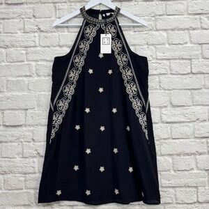THML Black Embroidered Halter Mini Dress NWT M Boho Chic Summer